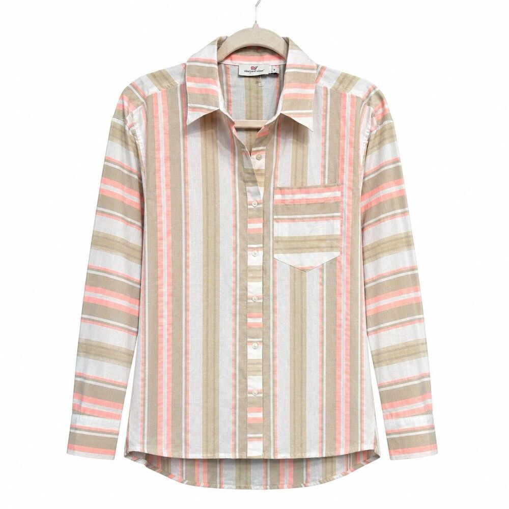 Vineyard Vines Striped Weekend Button Down Shirt Women Cotton Sands Stripe Sz 4 - Picture 2 of 7